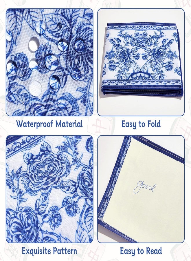 Bornerwhite 4 Pack Chinoiserie Mahjong Card Holder Fit Large Print Size(6 1/8”x4 3/4”) Blue Chinoiserie Print Mahjong Card Sleeve Fabric Plastic Soft Scorecard Cover Mahjongg Card Protector Set Gifts - Image 3